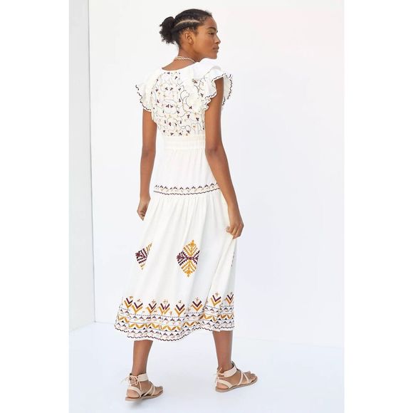 New Anthropologie Embroidered Midi Dress size  Large - Picture 3 of 8